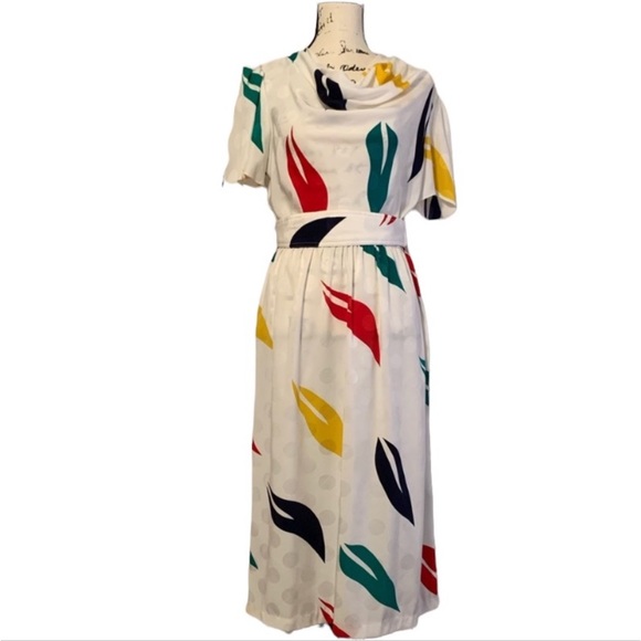 Vintage 80s Leslie Fay Polka Dot Dress - Picture 3 of 10